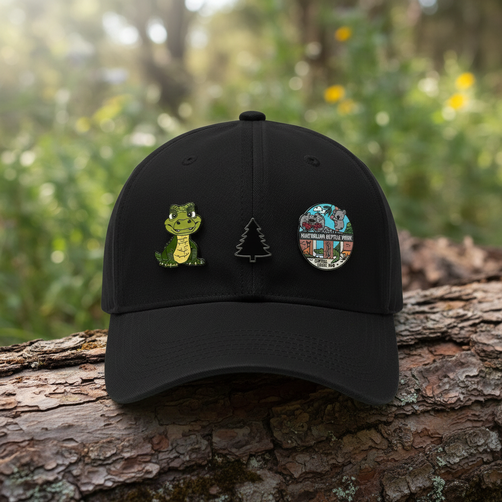 ARP Hat Pins on cap with natural log background